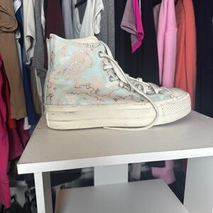 Converse White and Cream Platform Sneakers with Artistic Design